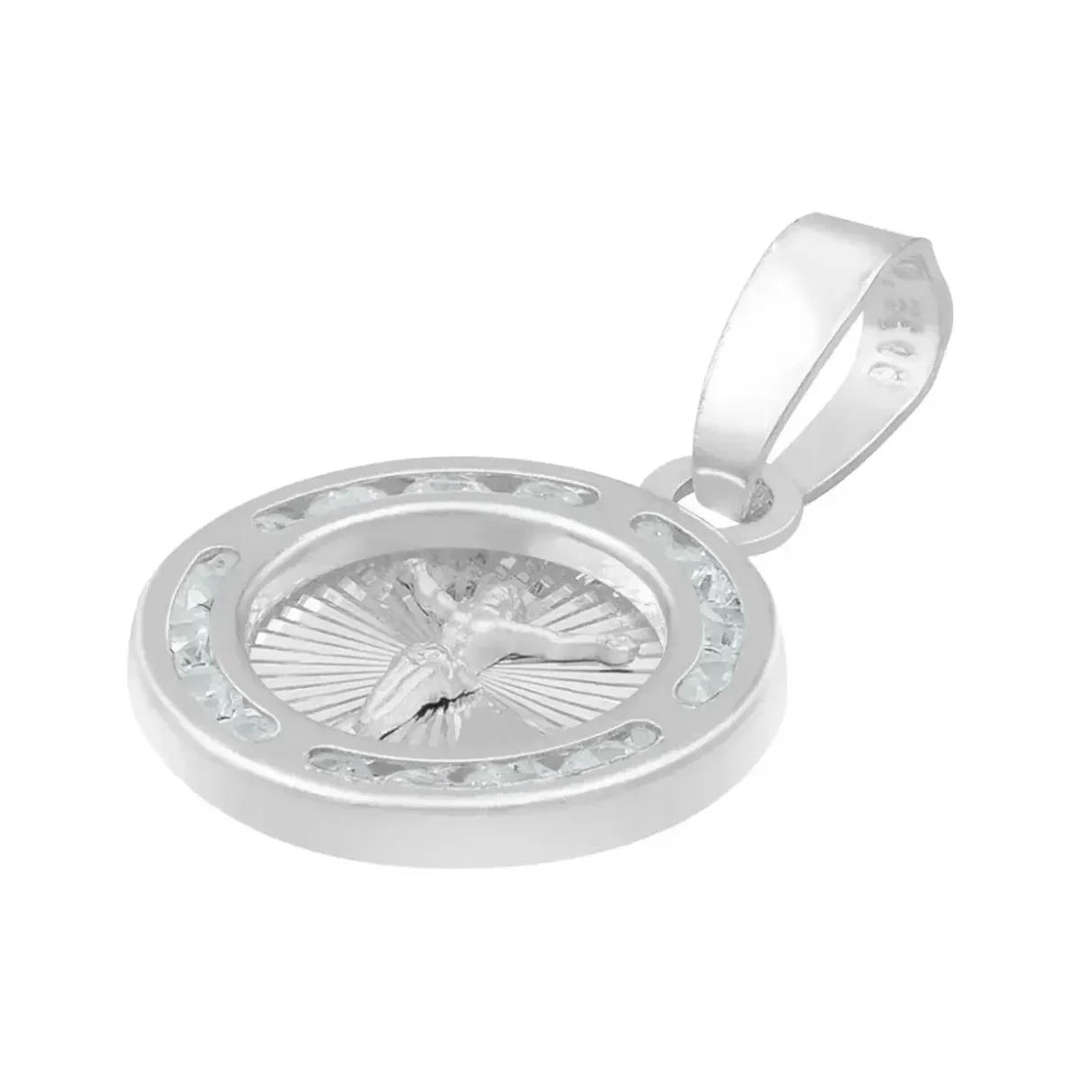 Dije Medalla Cristo Crucificado Plata 925 con Zirconia - Imagen 4