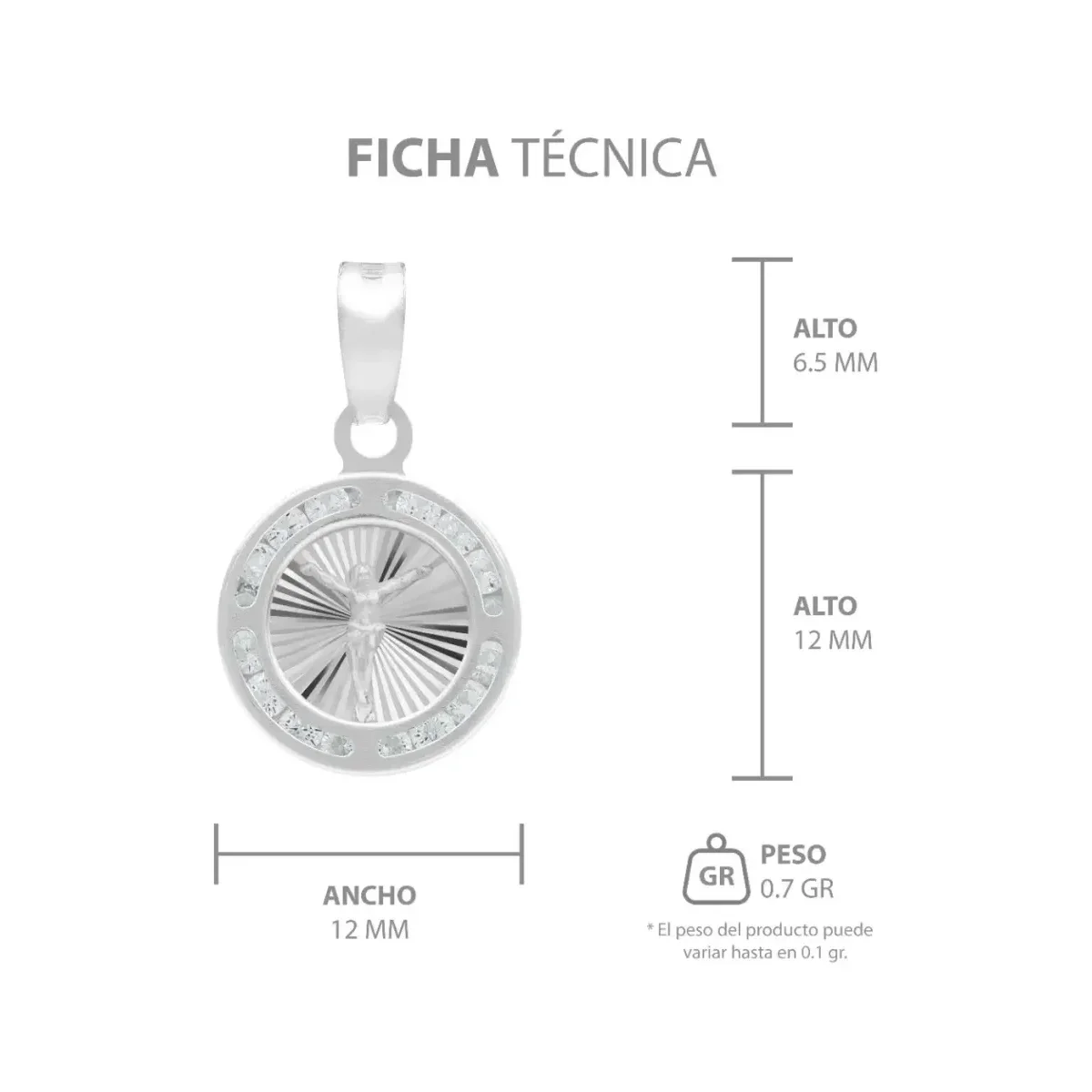 Dije Medalla Cristo Crucificado Plata 925 con Zirconia - Imagen 7