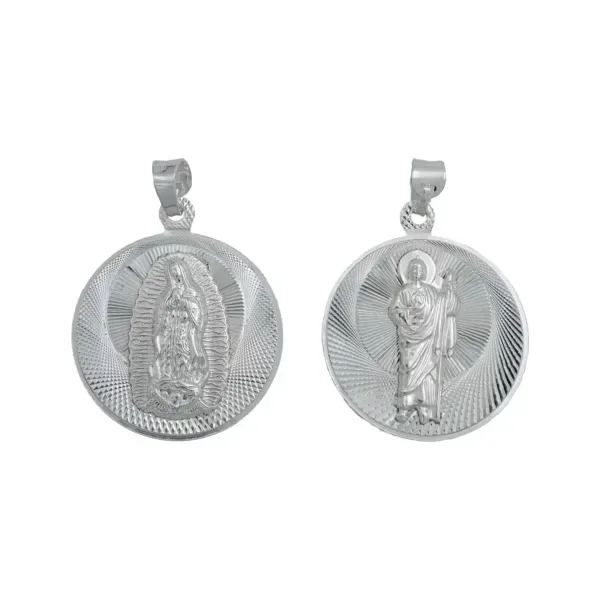 Dije Medalla Doble San Judas Tadeo Virgen Guadalupe Plata Ley 925 - Imagen 1