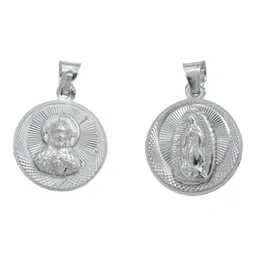 Dije Medalla Doble Vista Virgen Sagrado Corazón Plata Ley .925 - Imagen 1