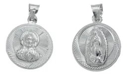 Dije Medalla Doble Vista Virgen Sagrado Corazón Plata Ley .925 - Imagen 1