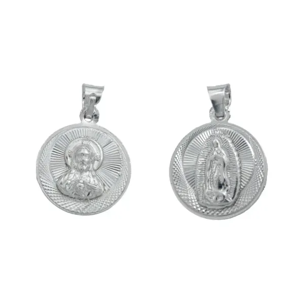 Dije Medalla Doble Vista Virgen Sagrado Corazón Plata Ley .925 - Imagen 1