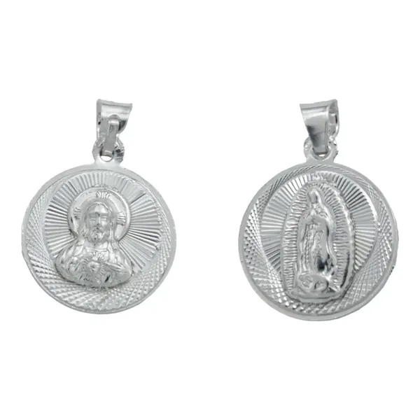 Dije Medalla Doble Vista Virgen Sagrado Corazón Plata Ley .925 - Imagen 1