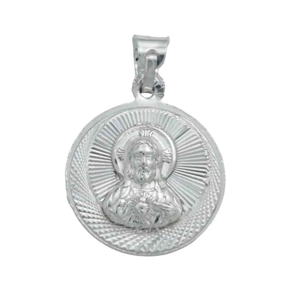 Dije Medalla Doble Vista Virgen Sagrado Corazón Plata Ley .925 - Imagen 2