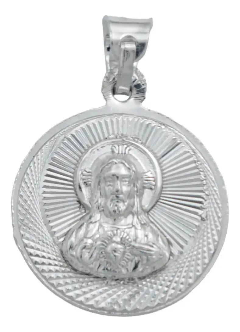 Dije Medalla Doble Vista Virgen Sagrado Corazón Plata Ley .925 - Imagen 1
