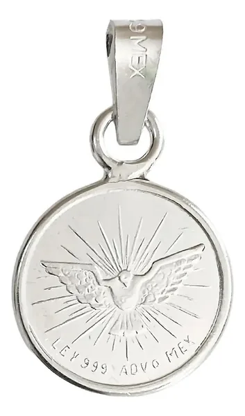 Dije Medalla Espíritu Santo Plata 999 Religiosa Artesanal Unisex - Imagen 1