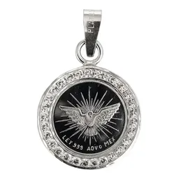 Dije Medalla Espíritu Santo Plata Ley .999 con Zirconia - Imagen 1