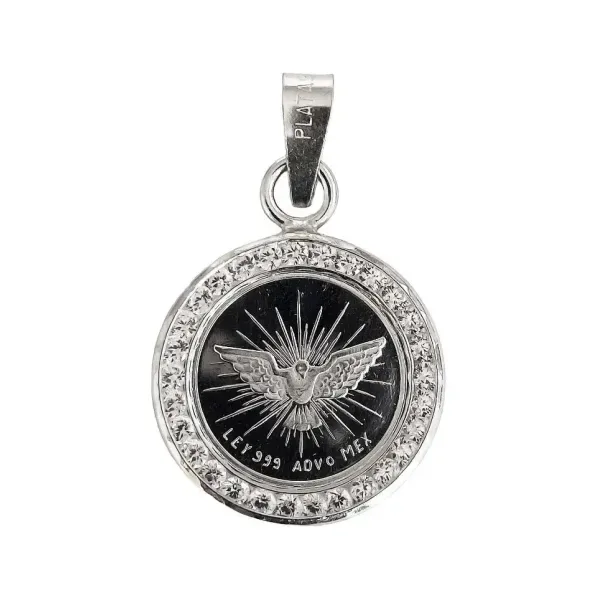 Dije Medalla Espíritu Santo Plata Ley .999 con Zirconia - Imagen 1