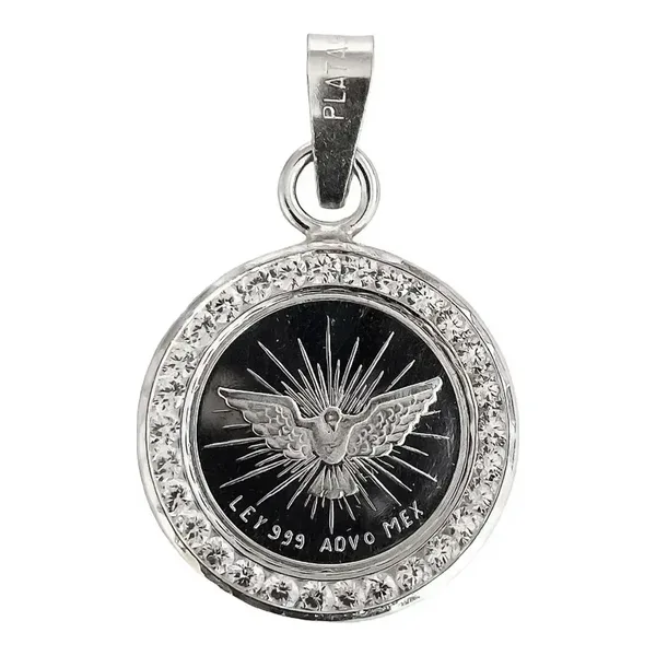 Dije Medalla Espíritu Santo Plata Ley .999 con Zirconia - Imagen 1