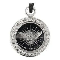 Dije Medalla Espíritu Santo Plata Ley .999 con Zirconia - Imagen 3