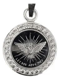 Dije Medalla Espíritu Santo Plata Ley .999 con Zirconia - Imagen 3