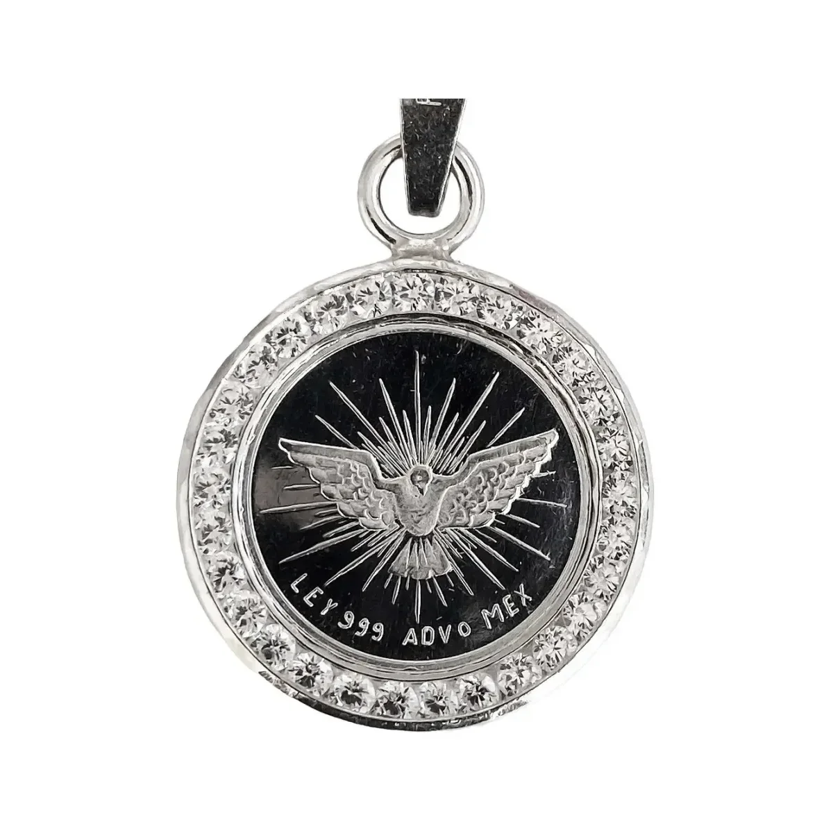 Dije Medalla Espíritu Santo Plata Ley .999 con Zirconia - Imagen 3