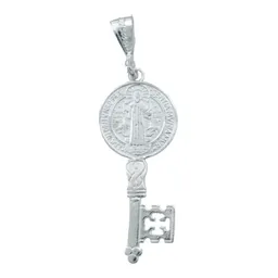 Dije Medalla Llave San Benito Plata 925 Doble Vista Protección - Imagen 1
