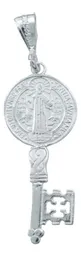 Dije Medalla Llave San Benito Plata 925 Doble Vista Protección - Imagen 1