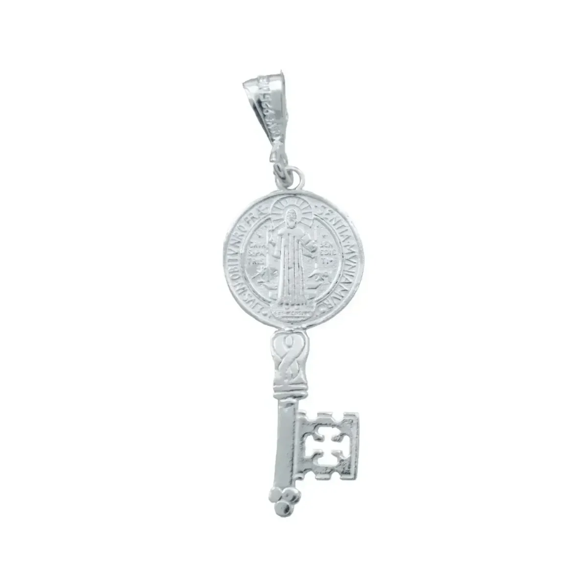 Dije Medalla Llave San Benito Plata .925 doble vista, diseño pulido, medalla de protección, joyería artesanal mexicana autént