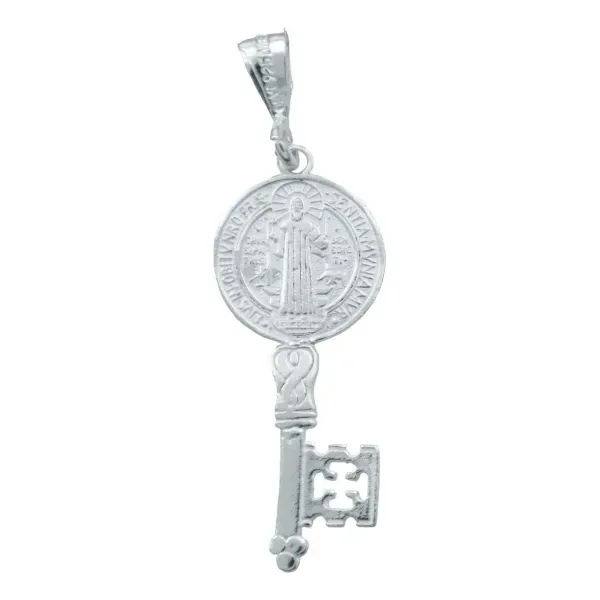 Dije Medalla Llave San Benito Plata 925 Doble Vista Protección - Imagen 1