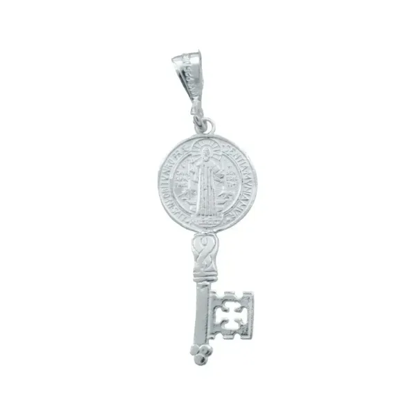 Dije Medalla Llave San Benito Plata 925 Doble Vista Protección - Imagen 1