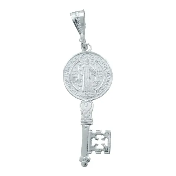Dije Medalla Llave San Benito Plata 925 Doble Vista Protección - Imagen 1