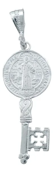 Dije Medalla Llave San Benito Plata 925 Doble Vista Protección - Imagen 1