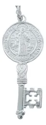 Dije Medalla Llave San Benito Plata 925 Doble Vista Protección - Imagen 2