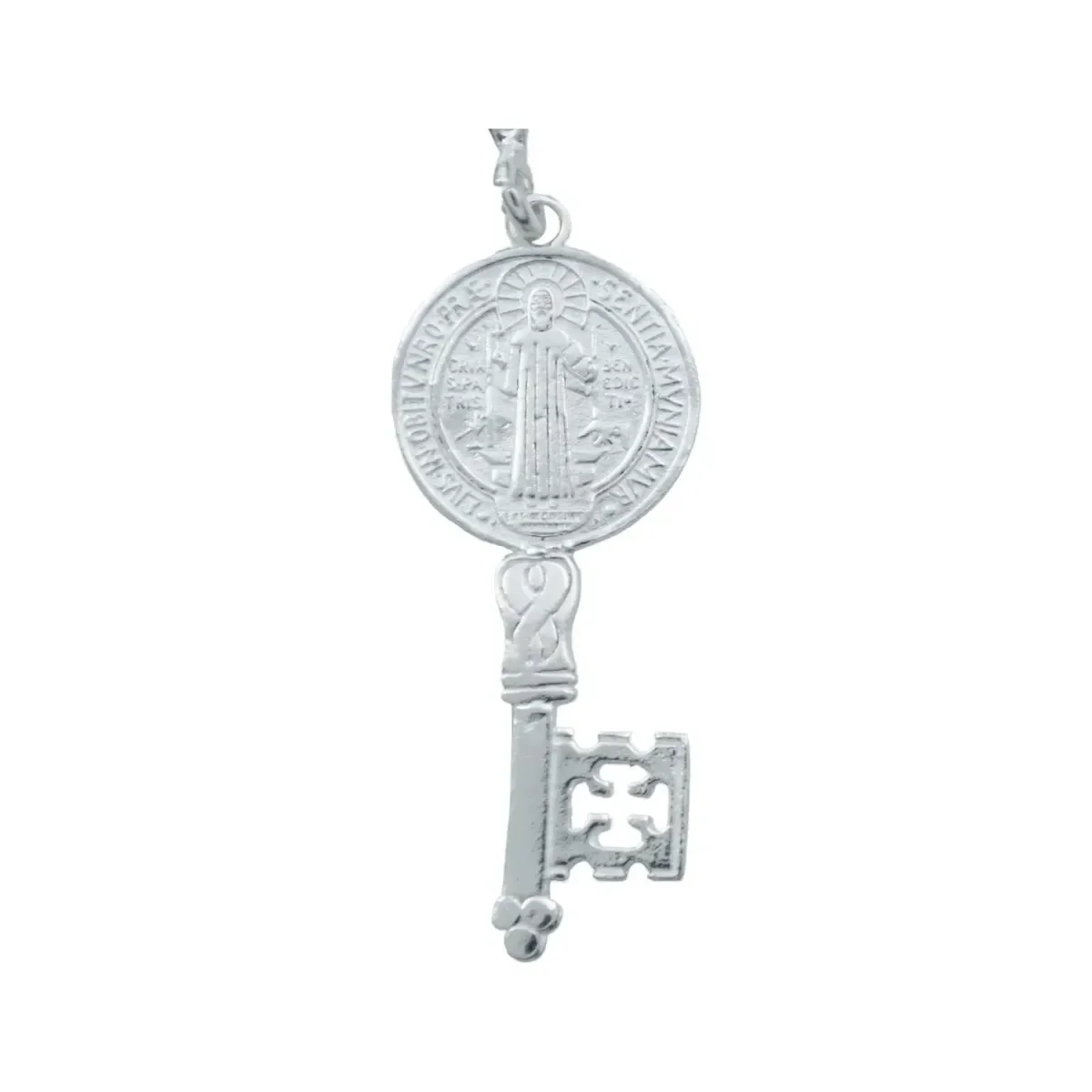 Dije Medalla Llave San Benito Plata 925 Doble Vista Protección - Imagen 2