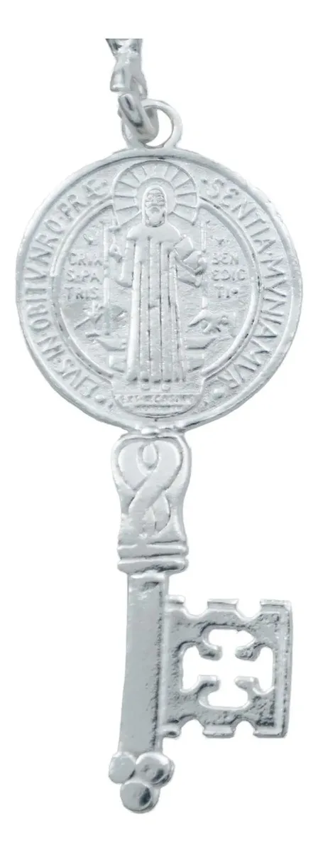 Dije Medalla Llave San Benito Plata 925 Doble Vista Protección - Imagen 1