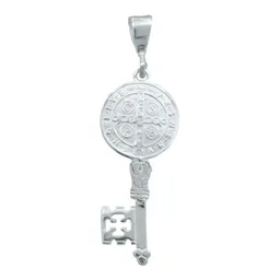 Dije Medalla Llave San Benito Plata 925 Doble Vista Protección - Imagen 3