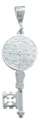 Dije Medalla Llave San Benito Plata 925 Doble Vista Protección - Imagen 3