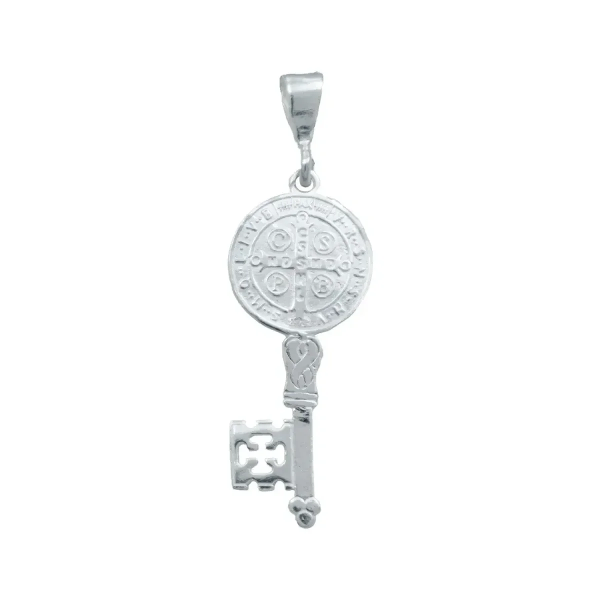 Dije Medalla Llave San Benito Plata 925 Doble Vista Protección - Imagen 3