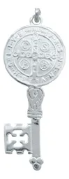 Dije Medalla Llave San Benito Plata 925 Doble Vista Protección - Imagen 4