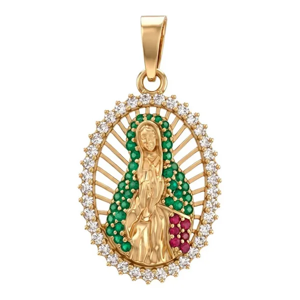 Dije Medalla Ovalada Virgen de Oro 10k con Zirconias 29x15 mm