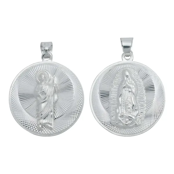 Dije Medalla Plata 925 San Judas Tadeo y Virgen Guadalupe Doble Vista - Imagen 1