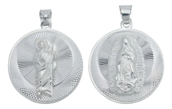 Dije Medalla Plata 925 San Judas Tadeo y Virgen Guadalupe Doble Vista - Imagen 1