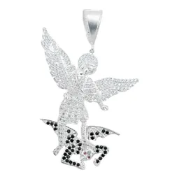 Dije Medalla Plata 925 San Miguel Arcángel con Zirconia Fucsia - Imagen 1