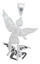 Dije Medalla Plata 925 San Miguel Arcángel con Zirconia Fucsia - Imagen 1