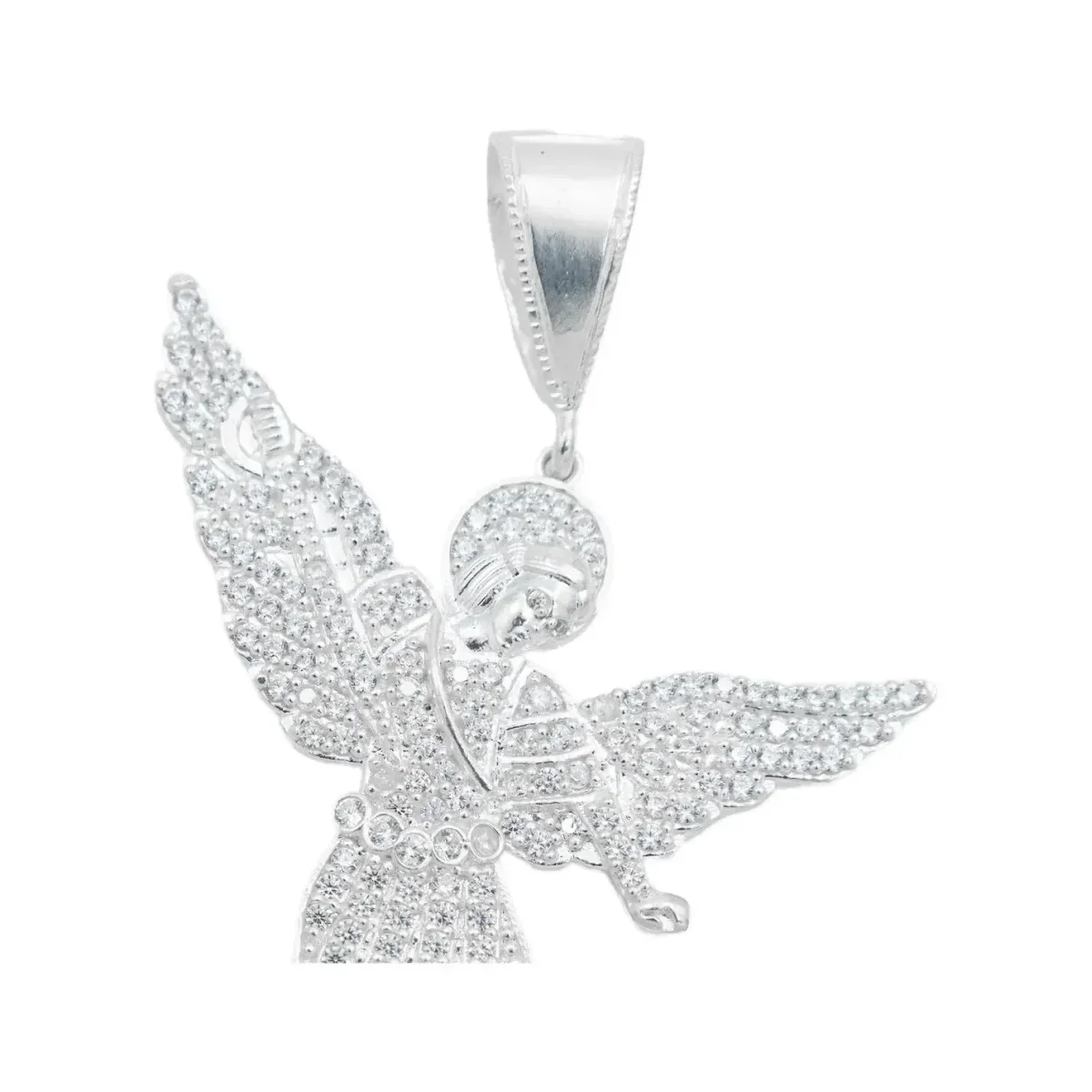Dije Medalla Plata 925 San Miguel Arcángel con Zirconia Fucsia - Imagen 2