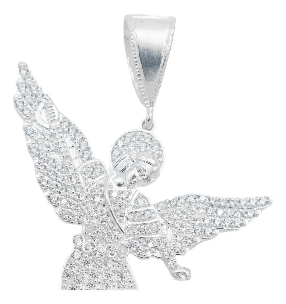 Dije Medalla Plata 925 San Miguel Arcángel con Zirconia Fucsia - Imagen 1