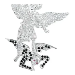 Dije Medalla Plata 925 San Miguel Arcángel con Zirconia Fucsia - Imagen 3