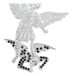 Dije Medalla Plata 925 San Miguel Arcángel con Zirconia Fucsia - Imagen 3