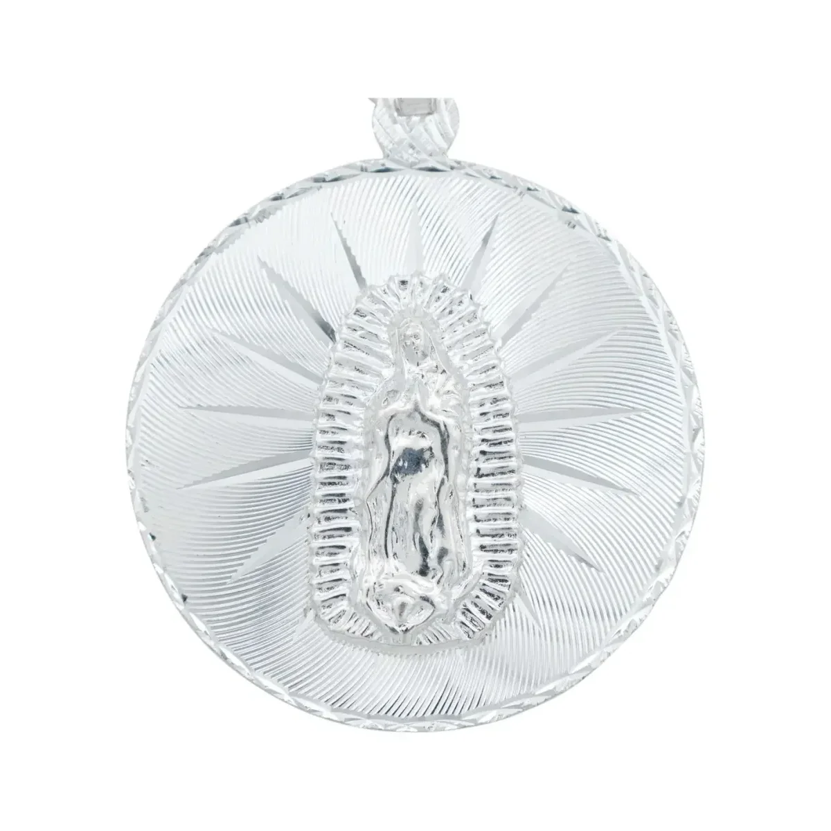 Dije Medalla Plata 925 Virgen Guadalupe Acabado Diamantado - Imagen 2
