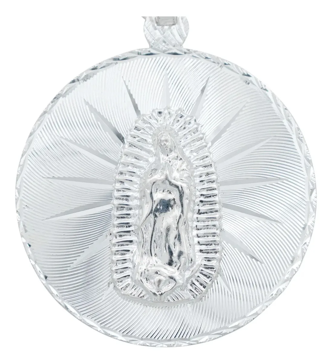 Dije Medalla Plata 925 Virgen Guadalupe Acabado Diamantado - Imagen 1