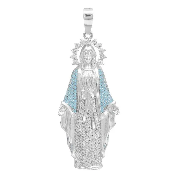 Dije Medalla Plata .925 Virgen Milagrosa Zirconia Celeste - Imagen 1