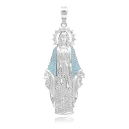 Dije Medalla Plata .925 Virgen Milagrosa Zirconia Celeste - Imagen 2