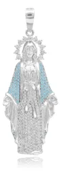 Dije Medalla Plata .925 Virgen Milagrosa Zirconia Celeste - Imagen 2