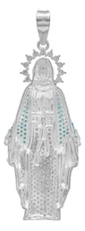 Dije Medalla Plata .925 Virgen Milagrosa Zirconia Celeste - Imagen 3