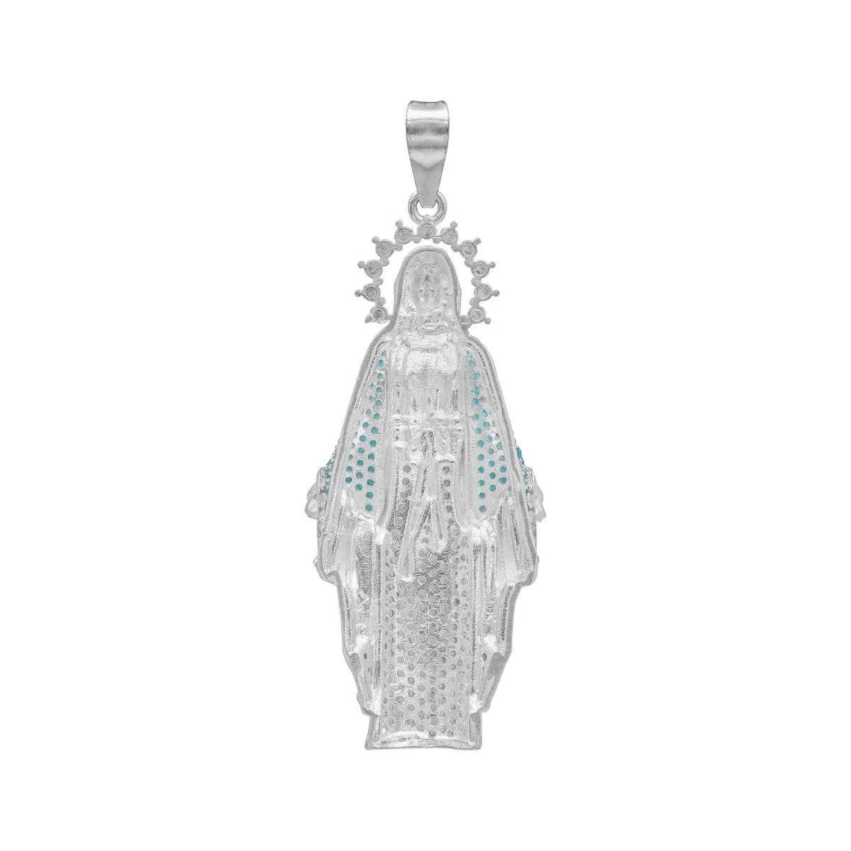 Dije Medalla Plata .925 Virgen Milagrosa Zirconia Celeste - Imagen 3