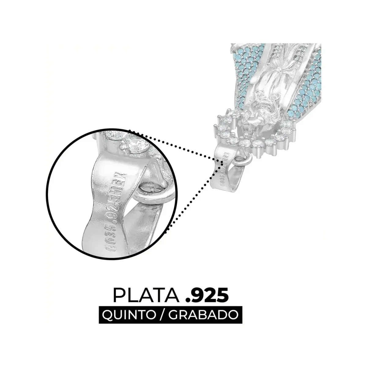 Dije Medalla Plata .925 Virgen Milagrosa Zirconia Celeste - Imagen 4