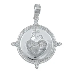 Dije Medalla Sagrado Corazón Plata 925 con Zirconia - Imagen 1