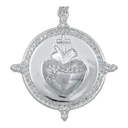 Dije Medalla Sagrado Corazón Plata 925 con Zirconia - Imagen 2