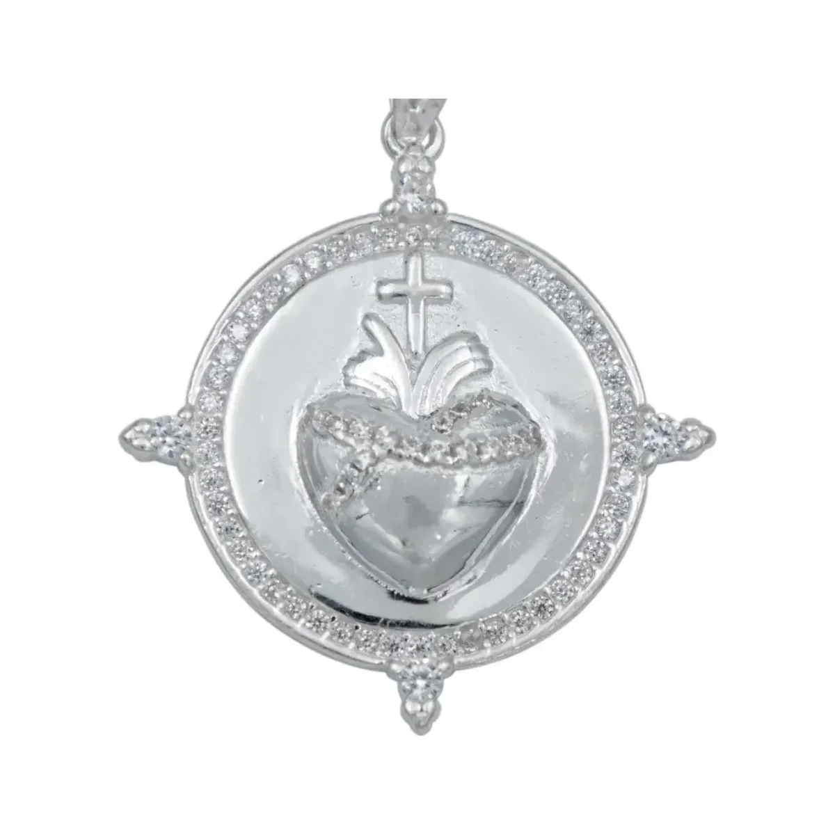 Dije Medalla Sagrado Corazón Plata 925 con Zirconia - Imagen 2